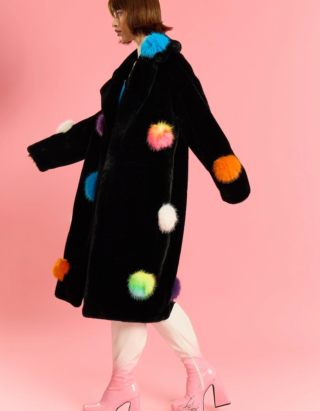Black Handmade Bamboo Lyocell Faux Fur Coat