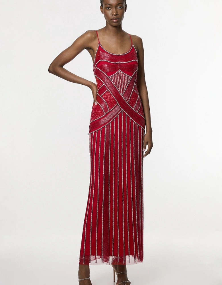 Petite Crystal Beaded Strappy Woven Maxi Dress