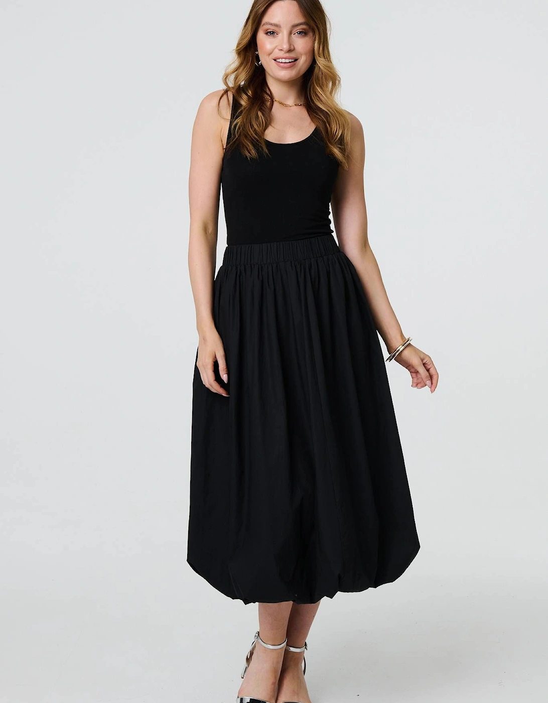 High Waist Elasticated Midi Bubble Skirt, 2 of 1