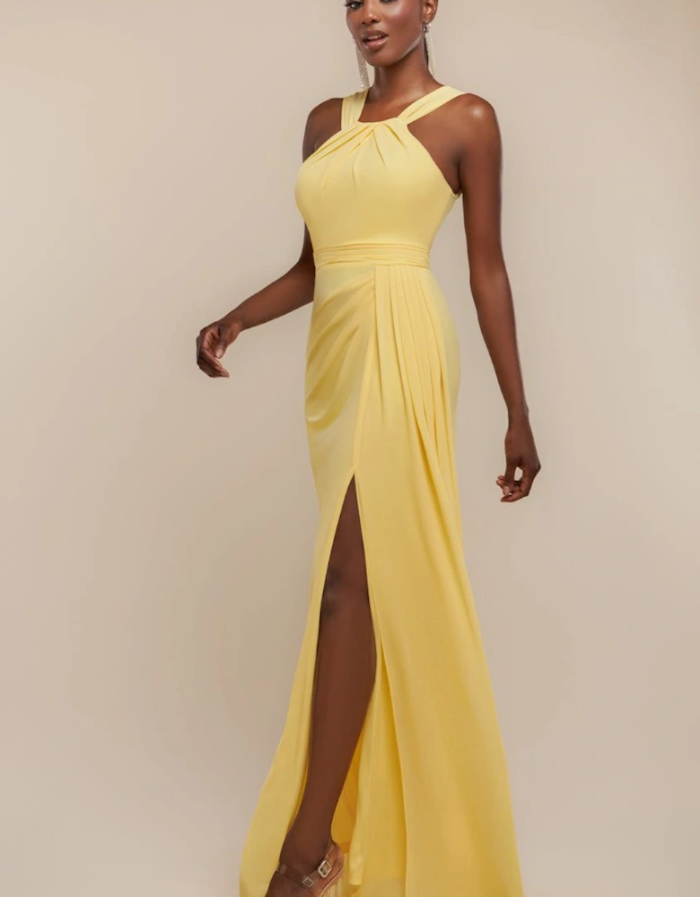 Halterneck Thigh Split Chiffon Maxi Dress