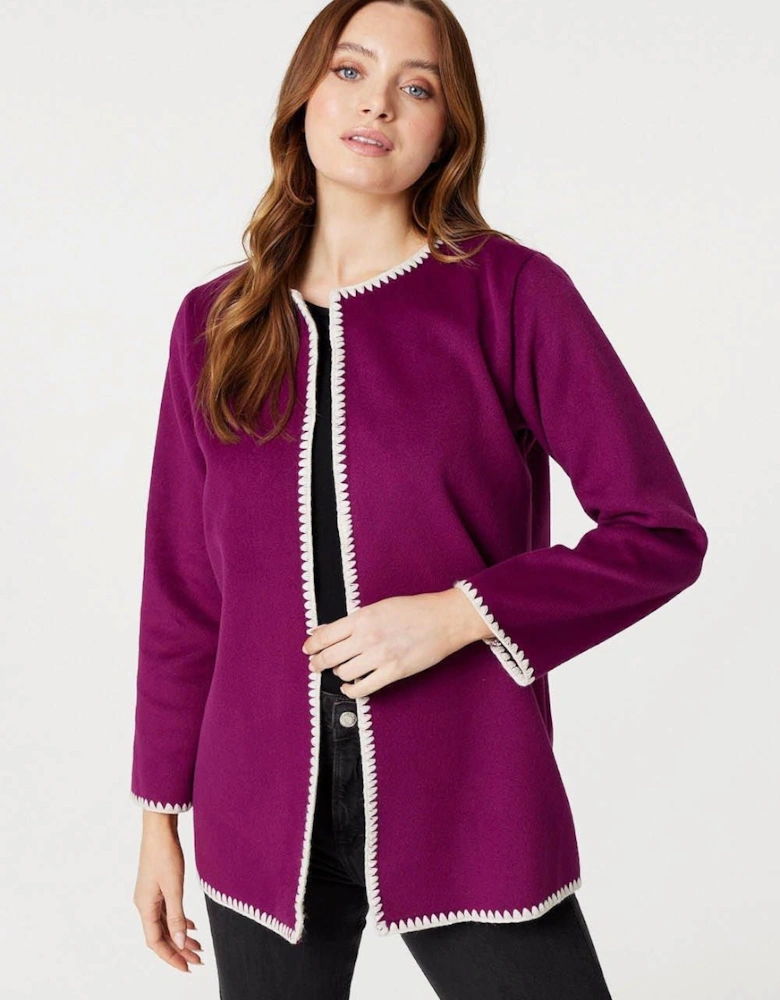 Blanket Stitch Open Front Coat
