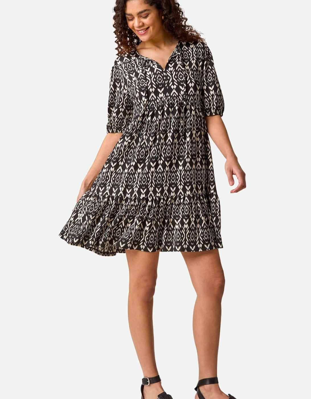 Aztec Tie Front Smock Dress, 2 of 1