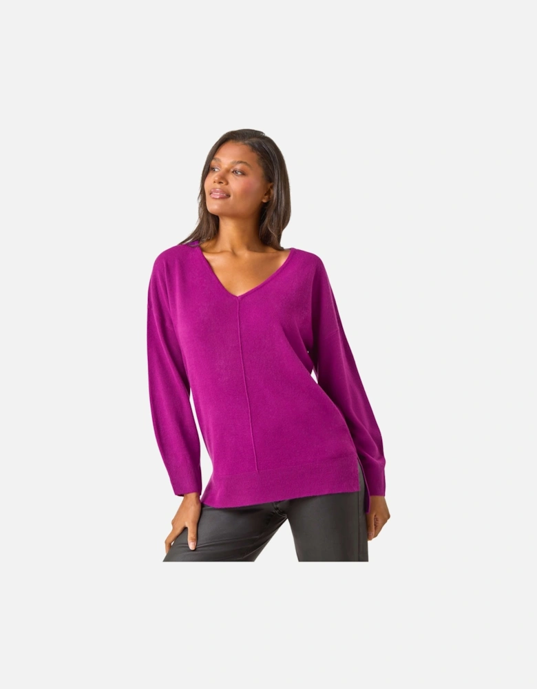 Soft V-Neck Side Split Knit Sweater