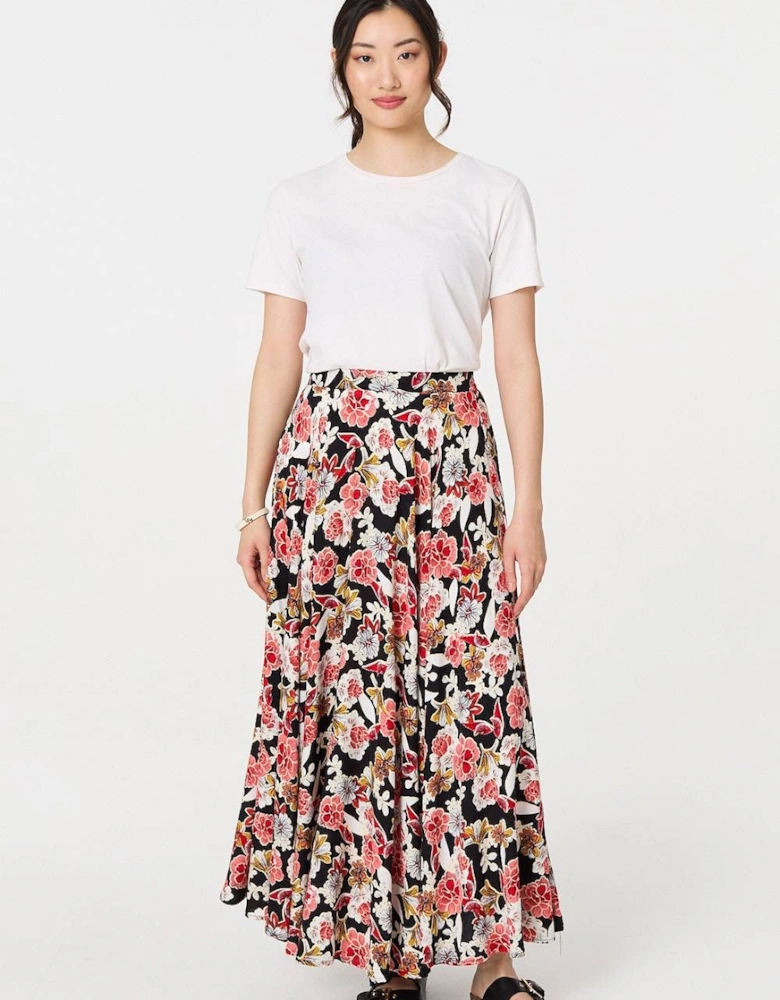 Floral High Waist A-Line Maxi Skirt