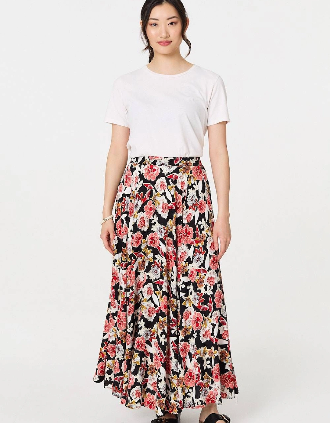 Floral High Waist A-Line Maxi Skirt, 2 of 1