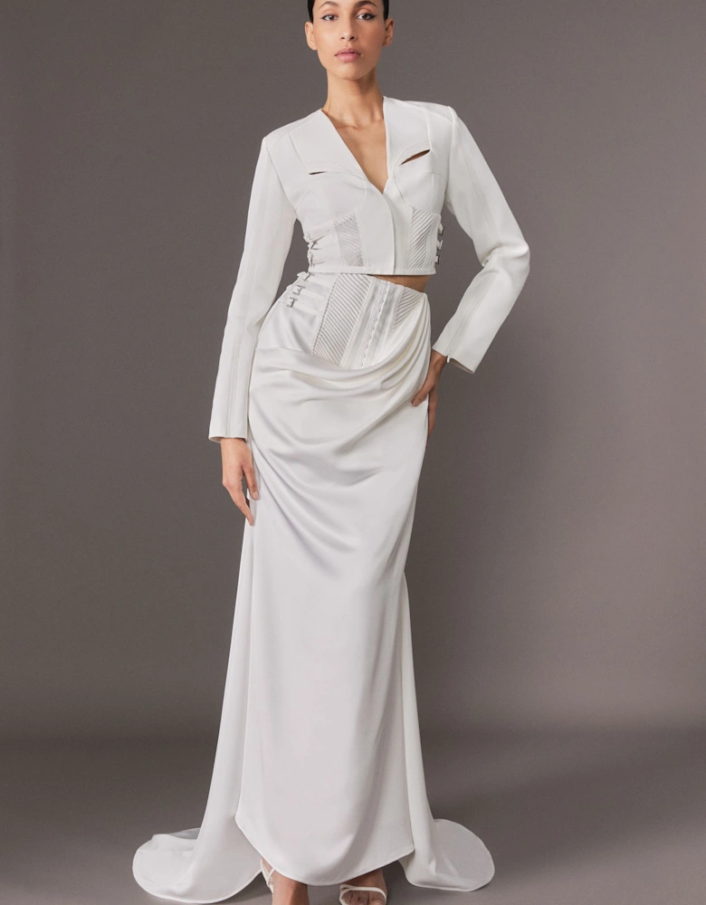 Archive Collection - Tailored Satin Drape Corset Detail Fishtail Maxi Skirt