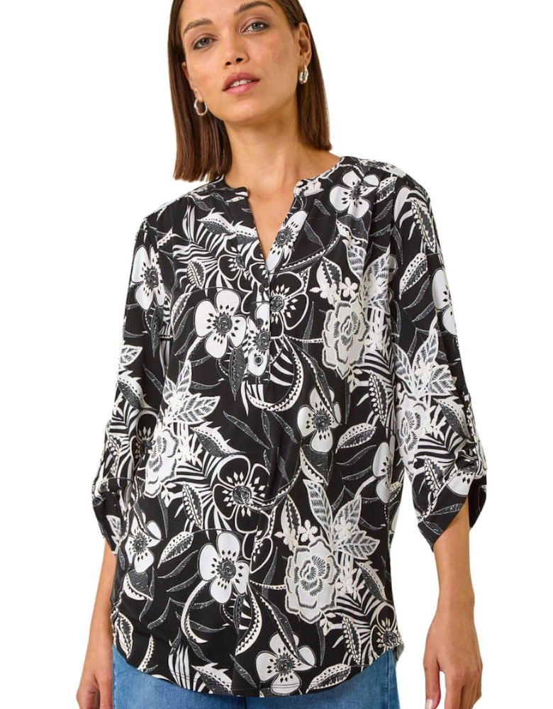Floral Print Shoulder Pleat Shirt