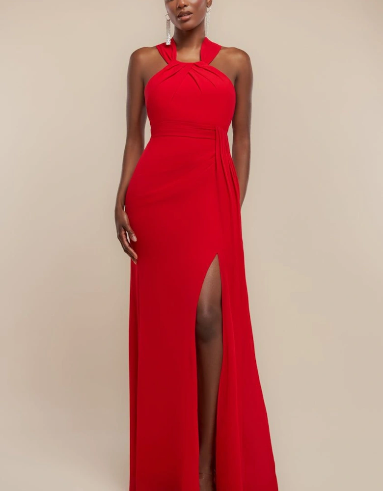 Halterneck Thigh Split Chiffon Maxi Dress