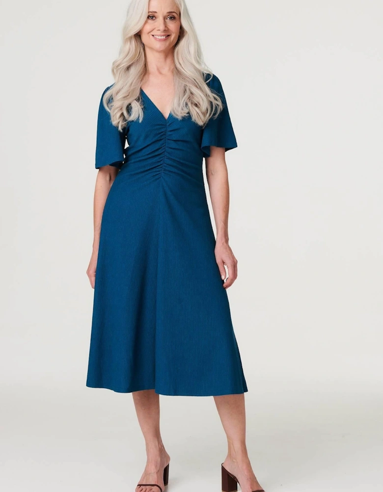 Plain Ruched Front Midi Dress