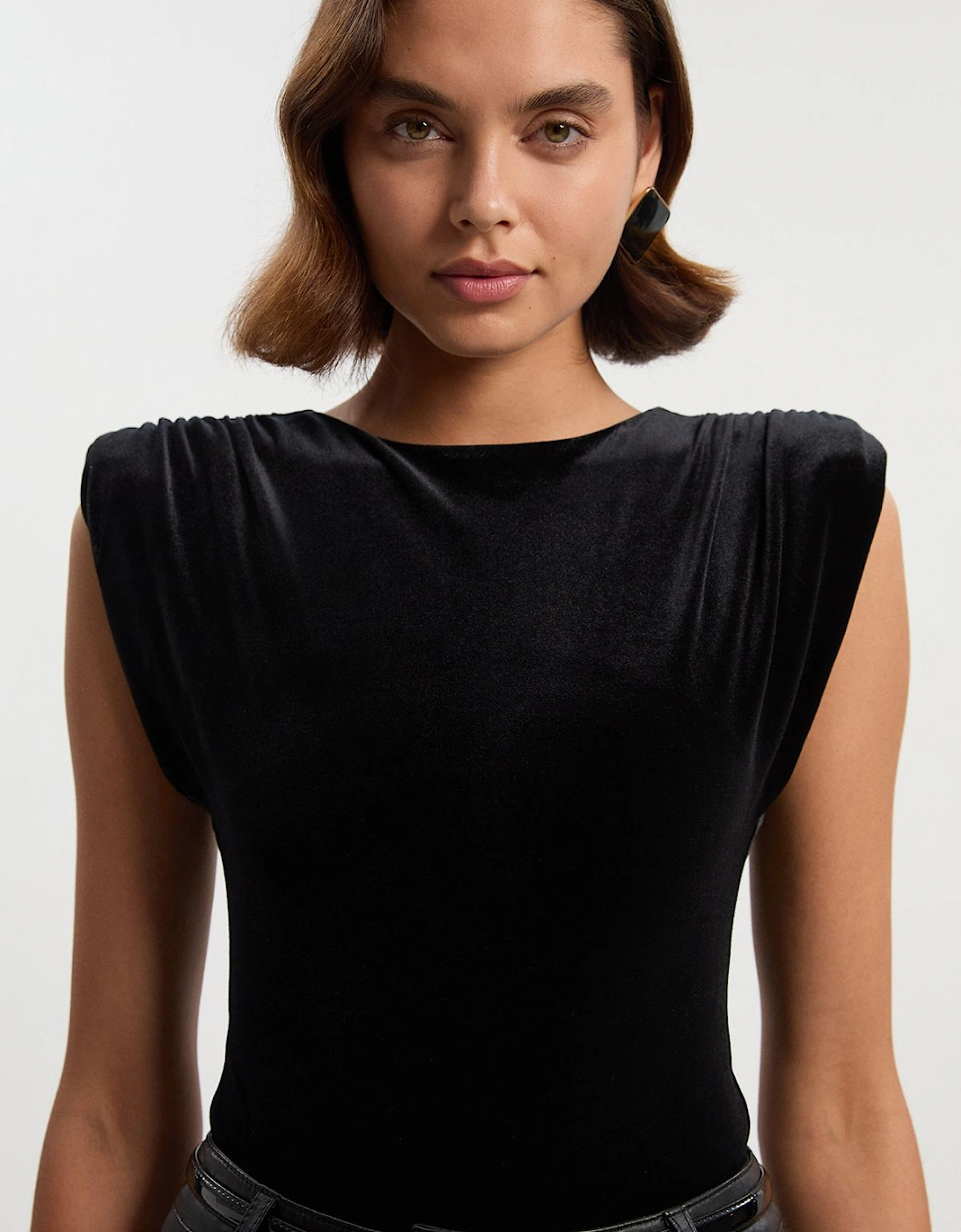 Stretch Velvet Strong Shoulder Bodysuit, 2 of 1