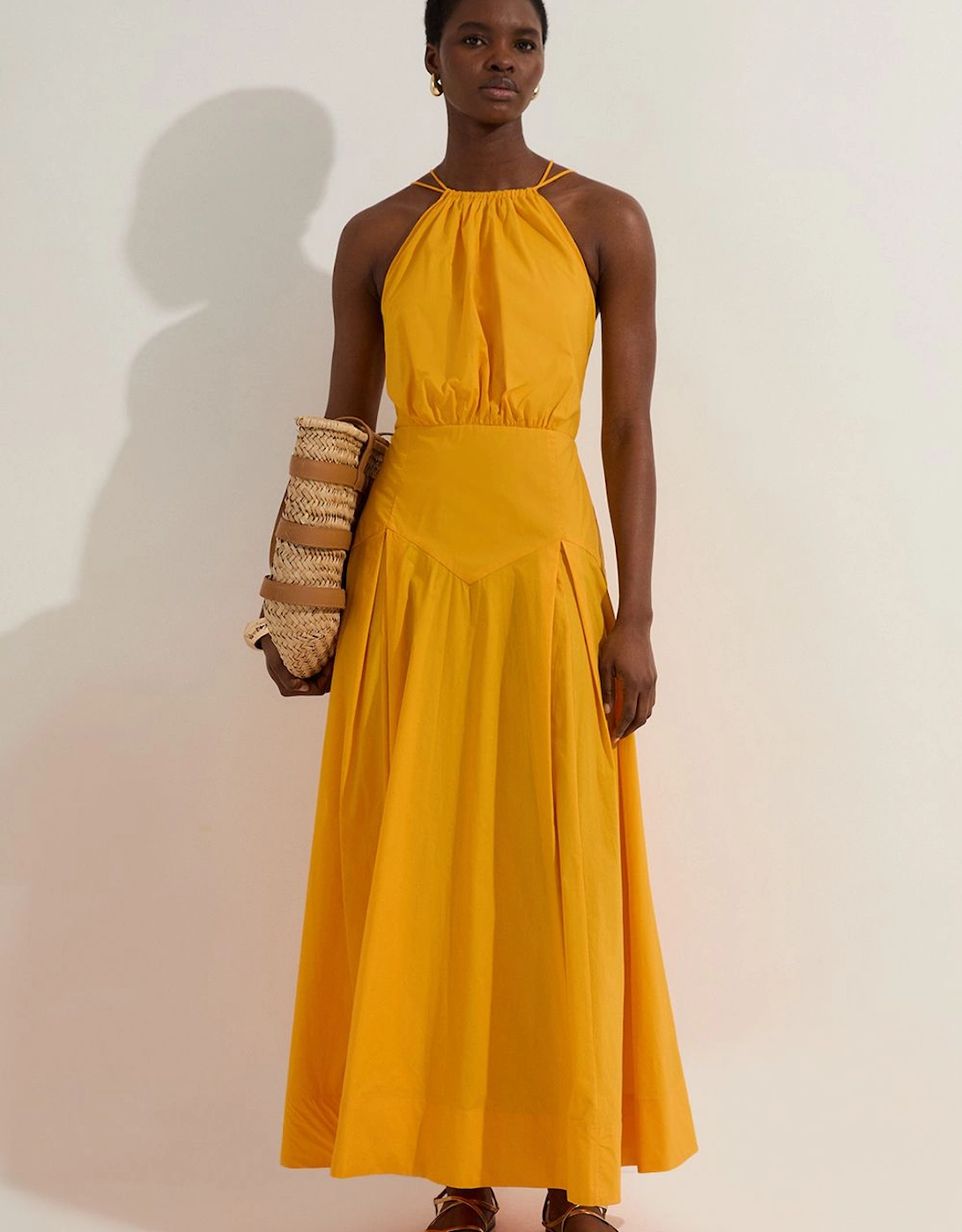 Cotton Halter Neck Woven Midi Dress With Dropped Waist Detail, 2 of 1