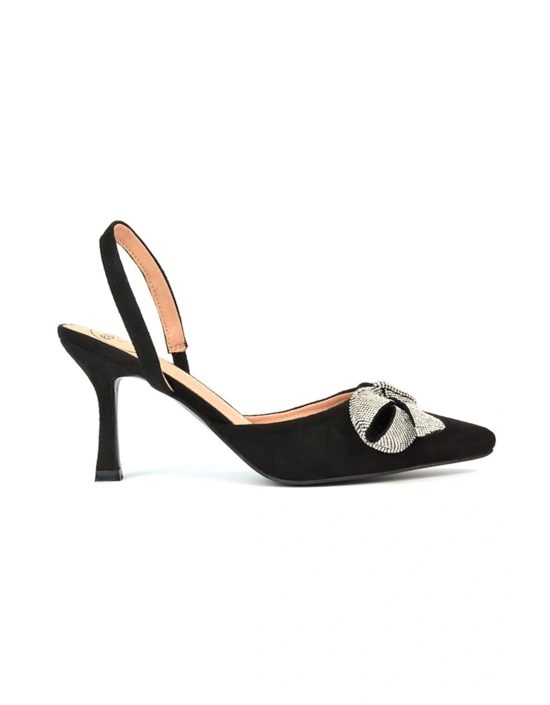 'Victoria' Diamante Bow Stiletto Slingback High Heel Shoes