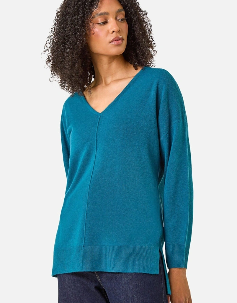 Soft V-Neck Side Split Knit Sweater