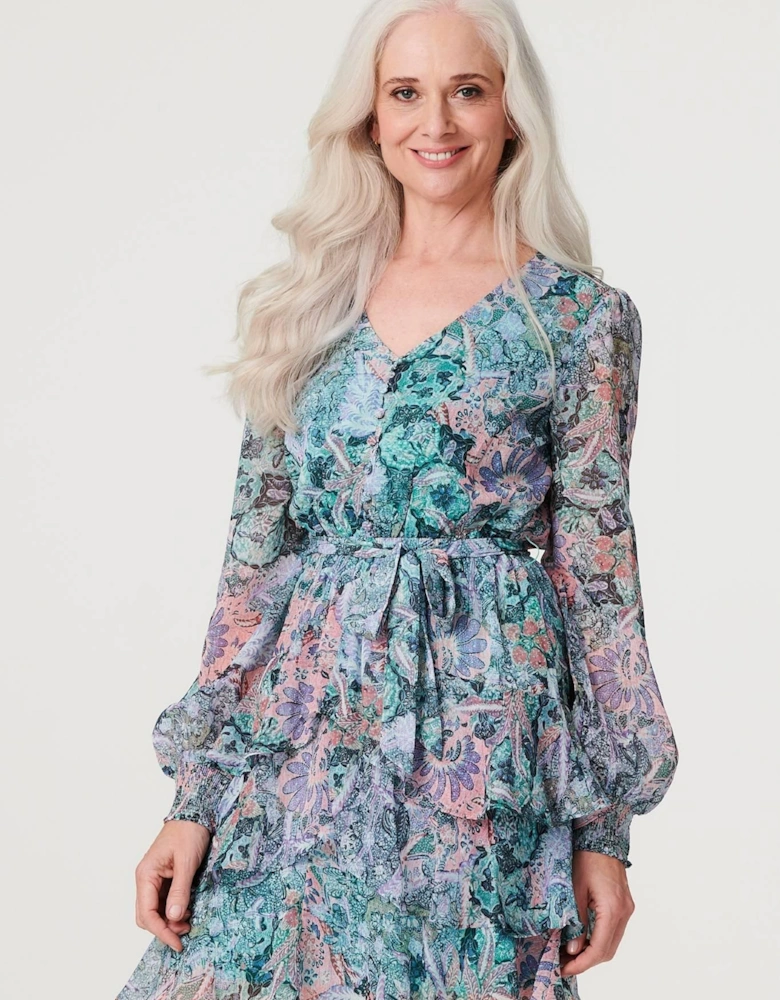 Printed Layered Hem Short Dress