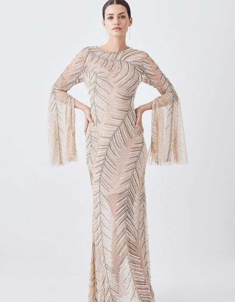 Petite Feather Crystal Embellished Maxi Dress