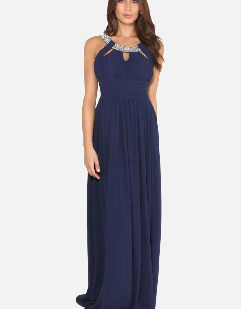 Diamante Neck Chiffon Maxi Dress