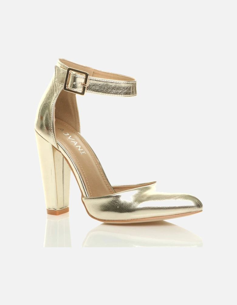 High Block Heel Ankle Strap Pointed Toe  2 Part Heels