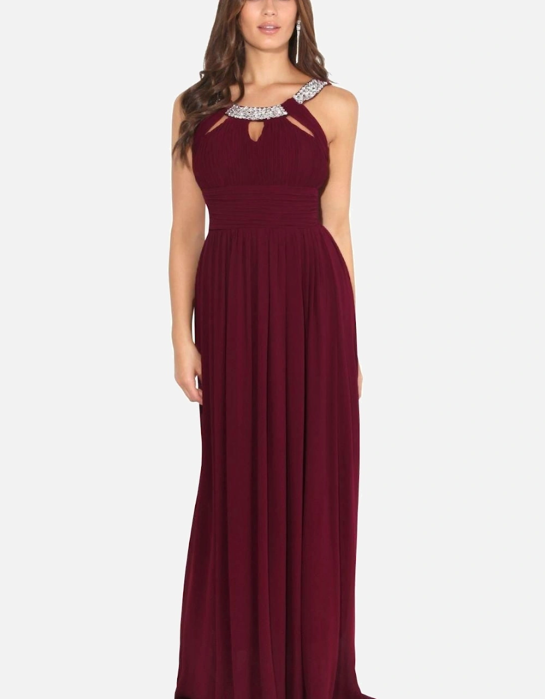 Diamante Neck Chiffon Maxi Dress, 2 of 1