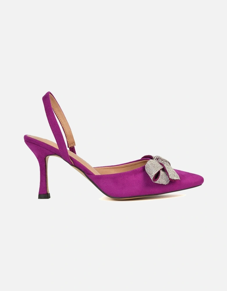 'Victoria' Diamante Bow Stiletto Slingback High Heel Shoes