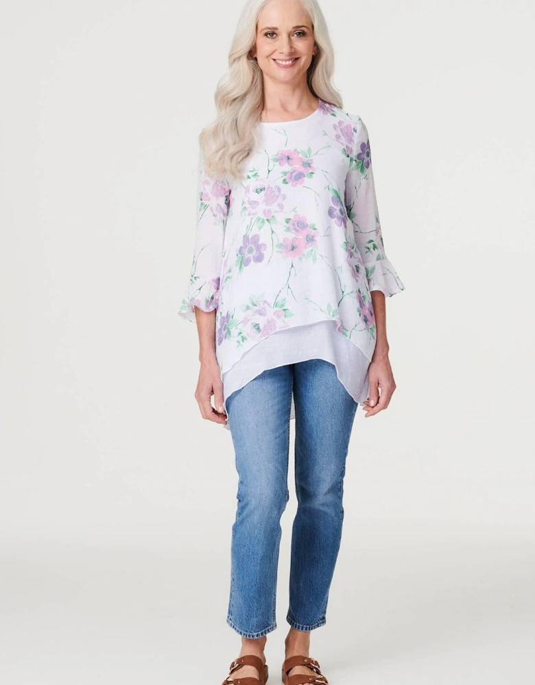 Floral Layered Hem Blouse Top