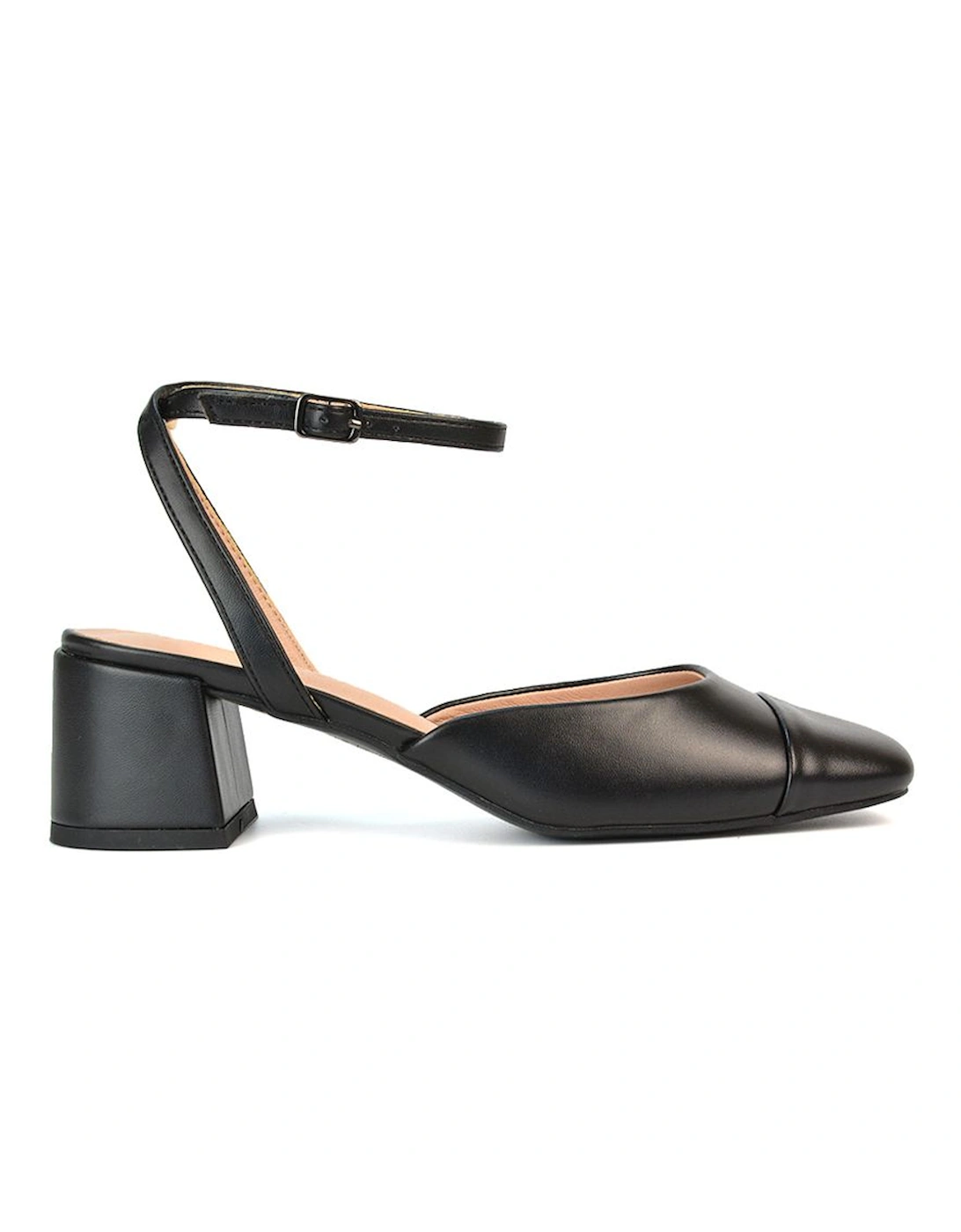 'Mavis' Low Mid Heel Square Toe Court Shoes With Ankle Strap, 2 of 1