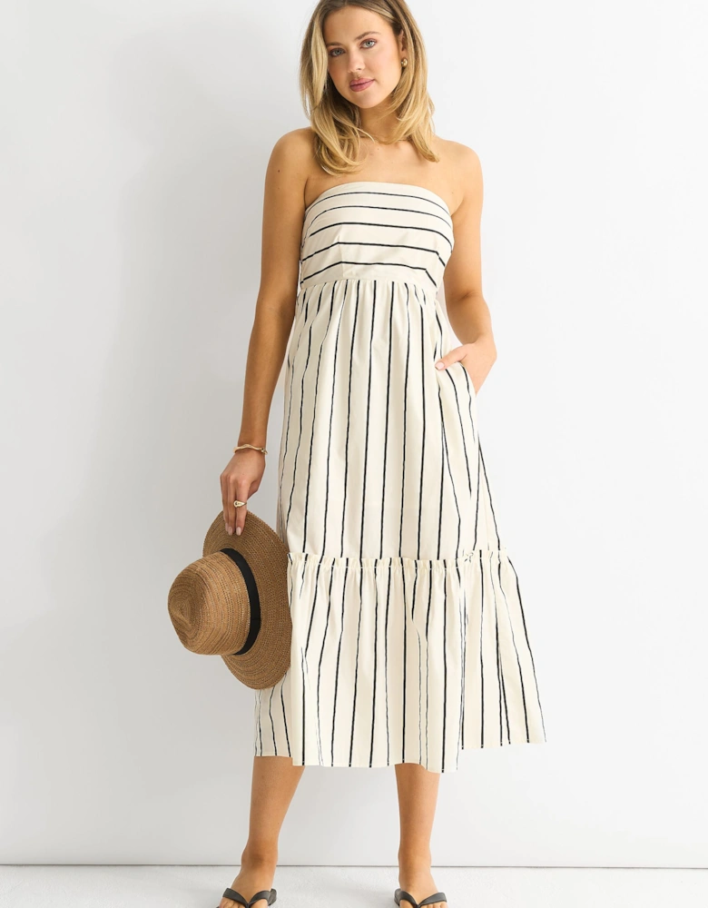 Stripe Cotton Bardot Smock Midi Dress