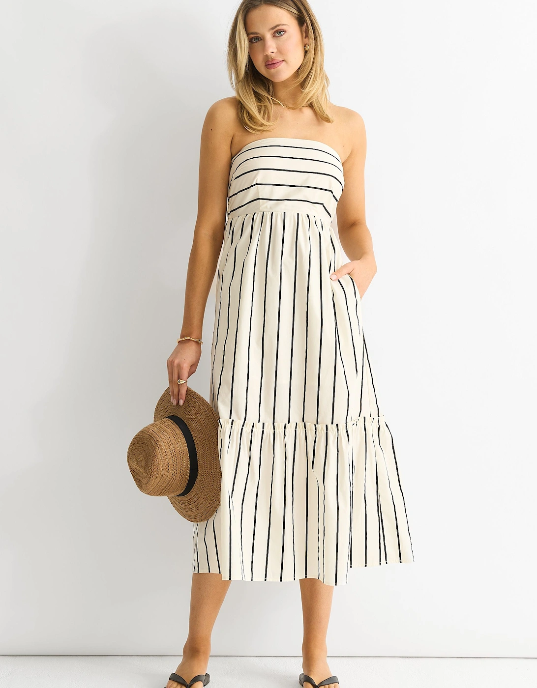 Stripe Cotton Bardot Smock Midi Dress, 2 of 1