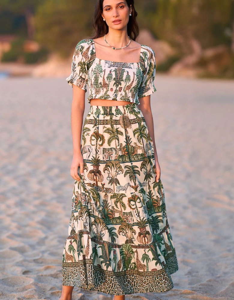 White Cotton Voile Safari Midi Skirt