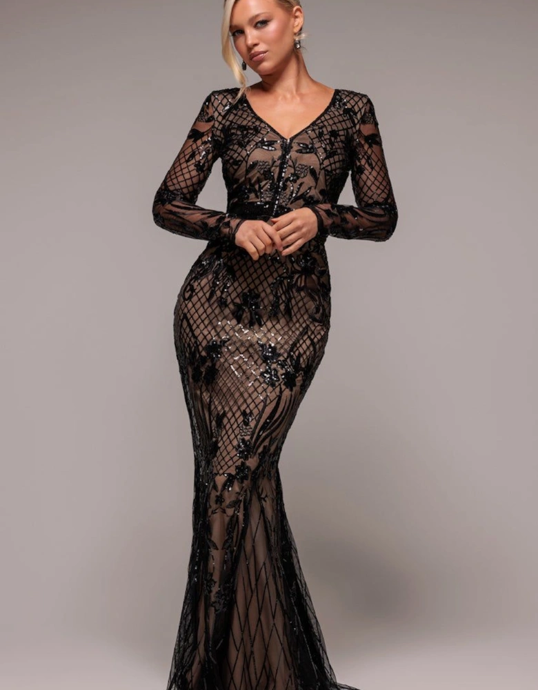 Full Sleeve Sequin Evening Dress