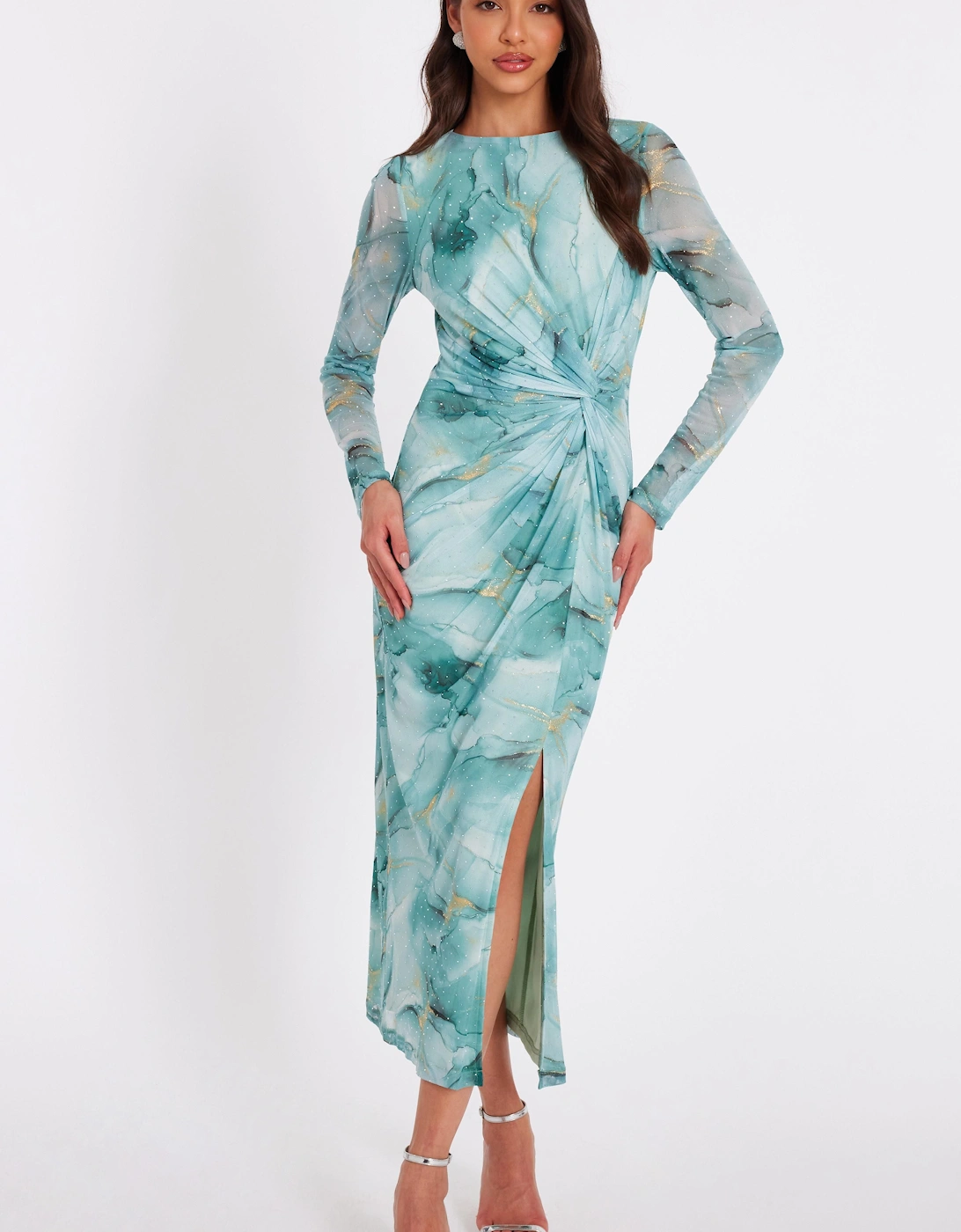 Light Green Printed Diamante Midaxi Dress, 2 of 1