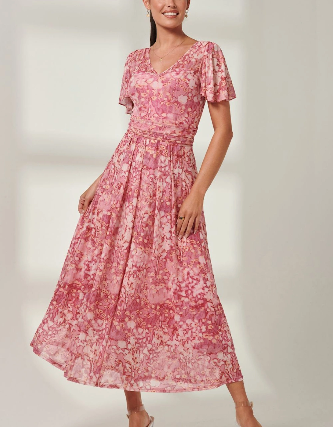 Bianca V-Neck Pleated Mesh Maxi Dress, 2 of 1