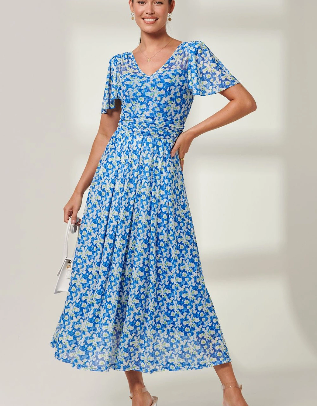 Bianca V-Neck Pleated Mesh Maxi Dress, 2 of 1