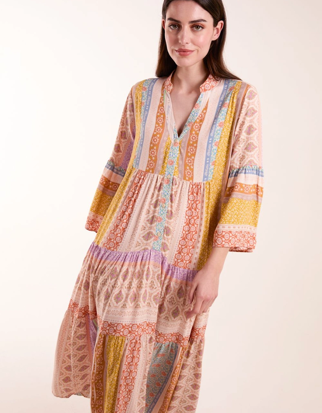 V Neck Smock Midi Dress, 2 of 1