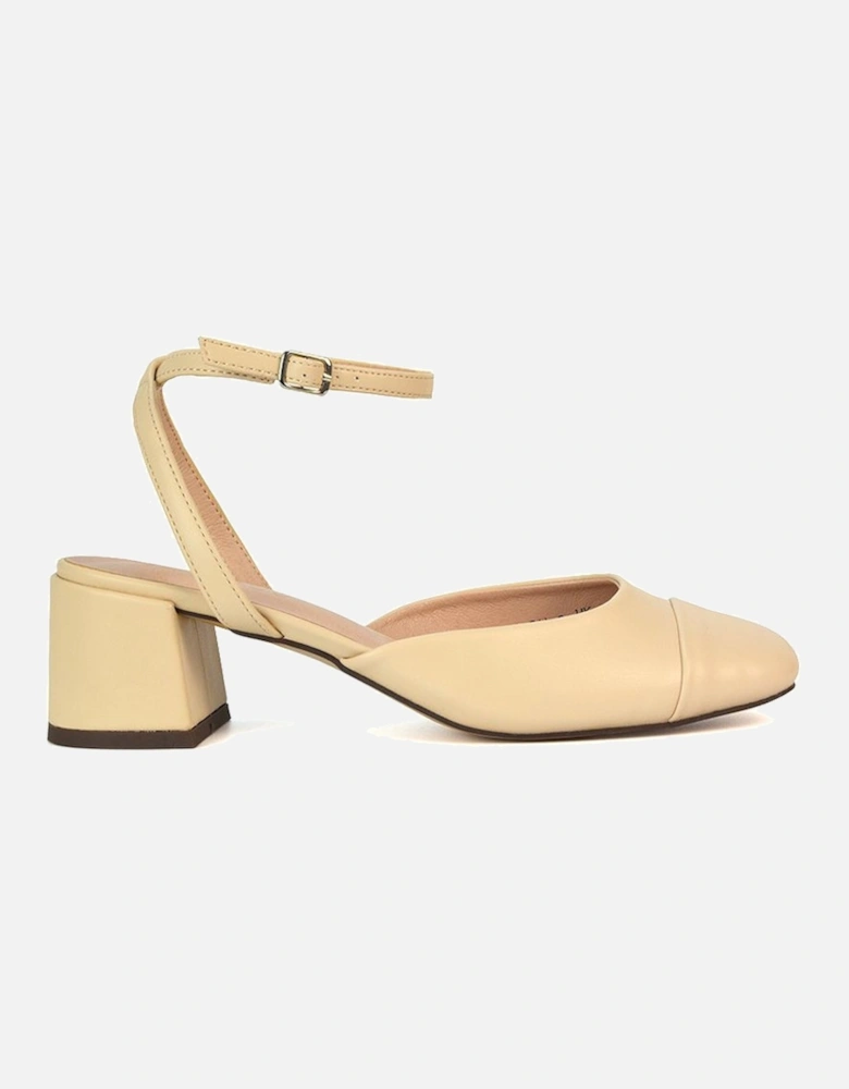 'Mavis' Low Mid Heel Square Toe Court Shoes With Ankle Strap