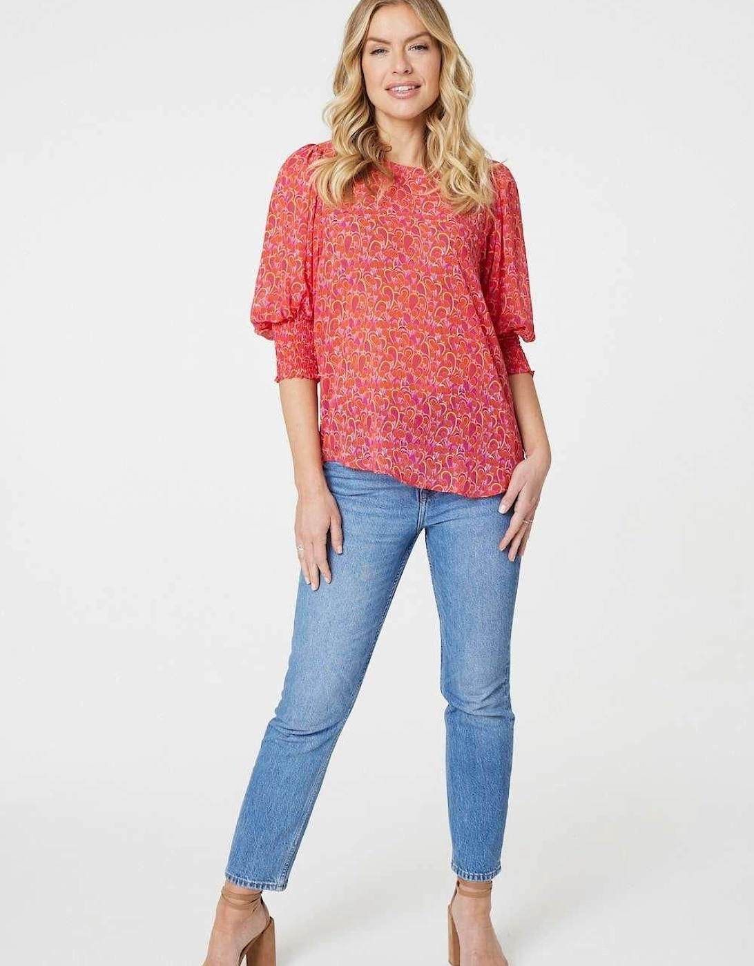 Printed 3/4 Puff Sleeve Blouse, 2 of 1