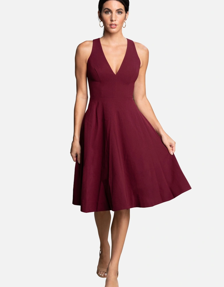 Catalina Plunging V-neck , A Line Midi Plain