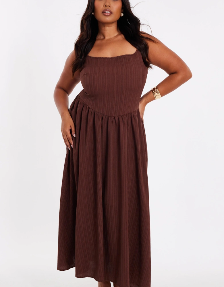 Brown Curve Drop Waist Midaxi Dress