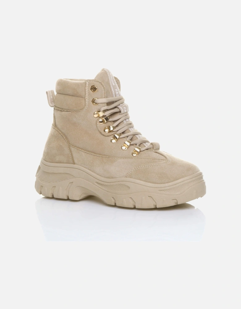 Low  Heel Lace Up Chunky Flatform Worker  Ankle Boots