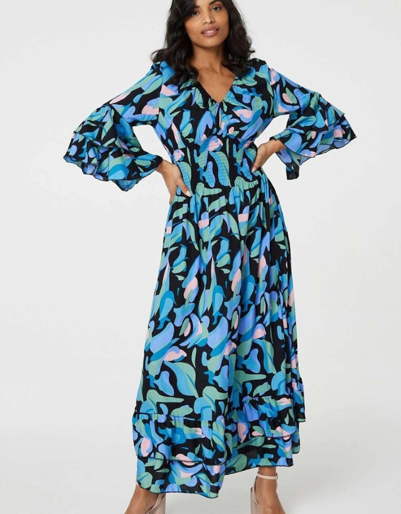 Printed Ruffle Hem Empire Maxi Dress