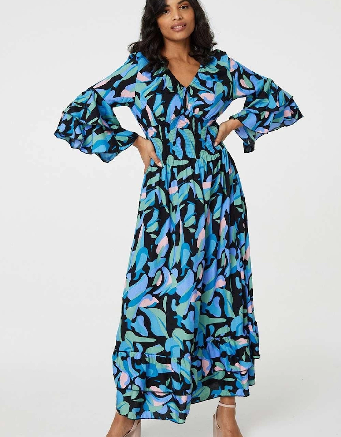 Printed Ruffle Hem Empire Maxi Dress, 2 of 1