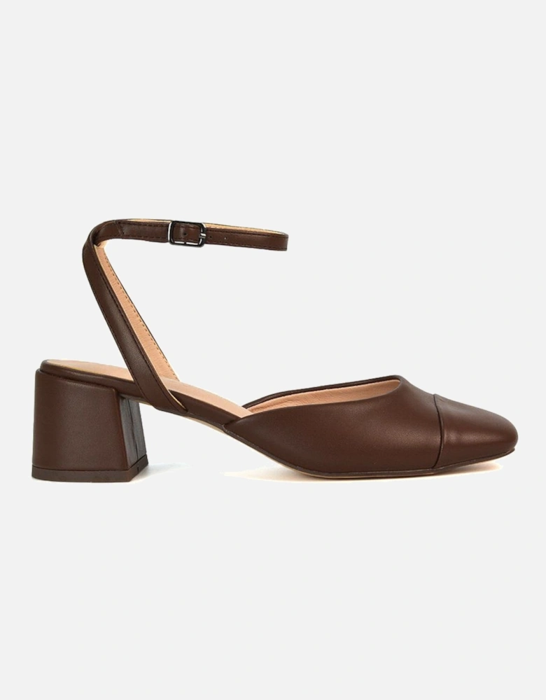 'Mavis' Low Mid Heel Square Toe Court Shoes With Ankle Strap