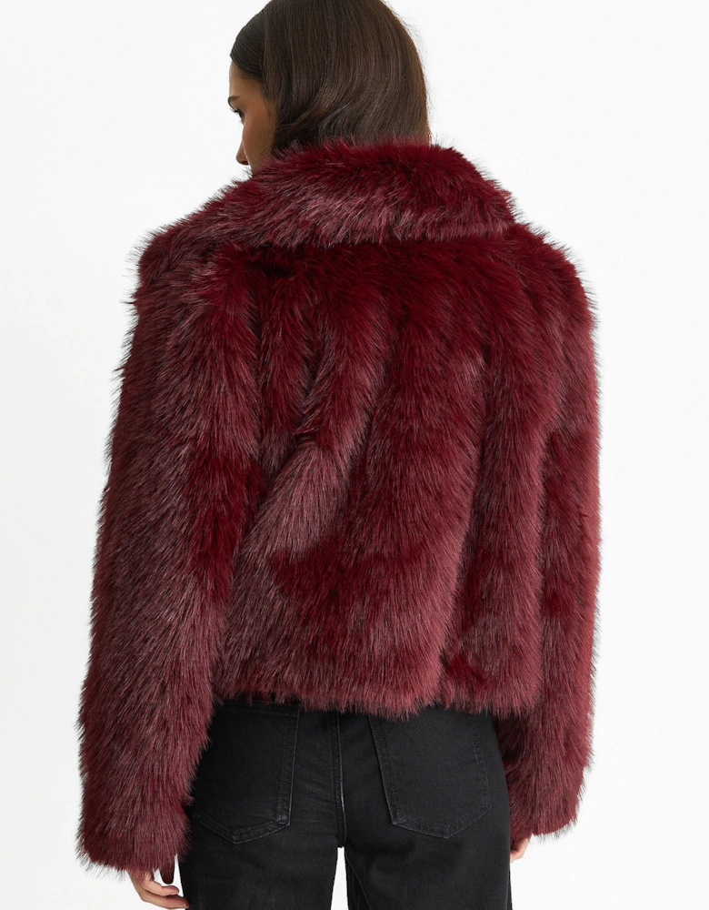 Burgundy Faux fur lapel Short jacket