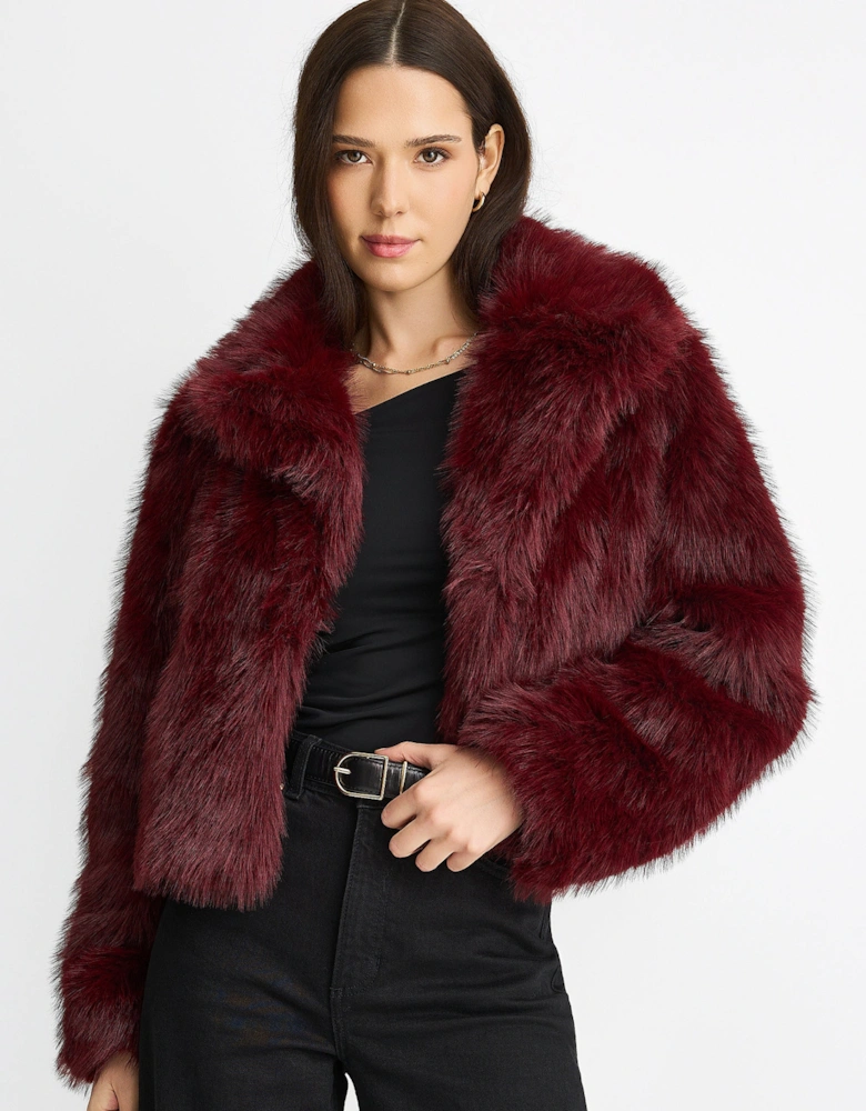 Burgundy Faux fur lapel Short jacket