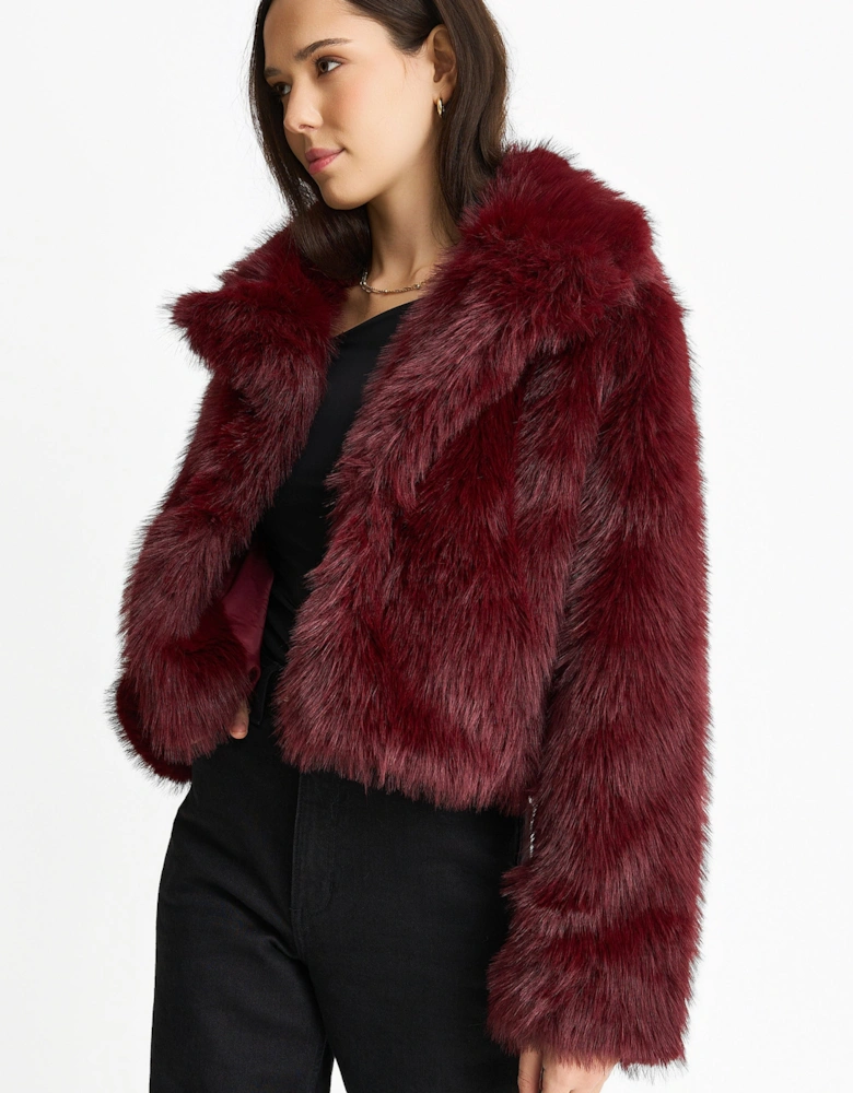 Burgundy Faux fur lapel Short jacket