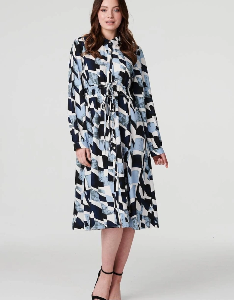 Printed Tie Waist Knee Length Dress