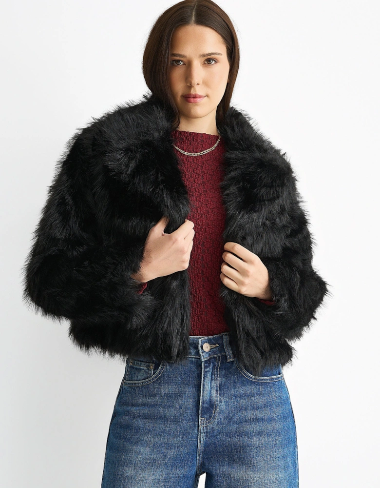 Black Faux fur lapel Short jacket