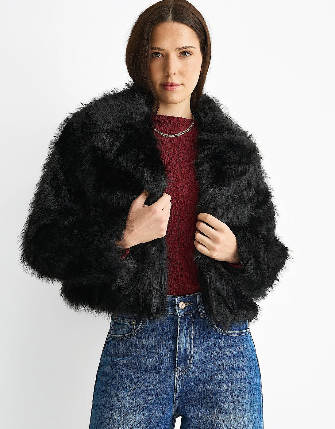 Gini London Women's Black Faux Fur Lapel Short Jacket - Size: 8/10