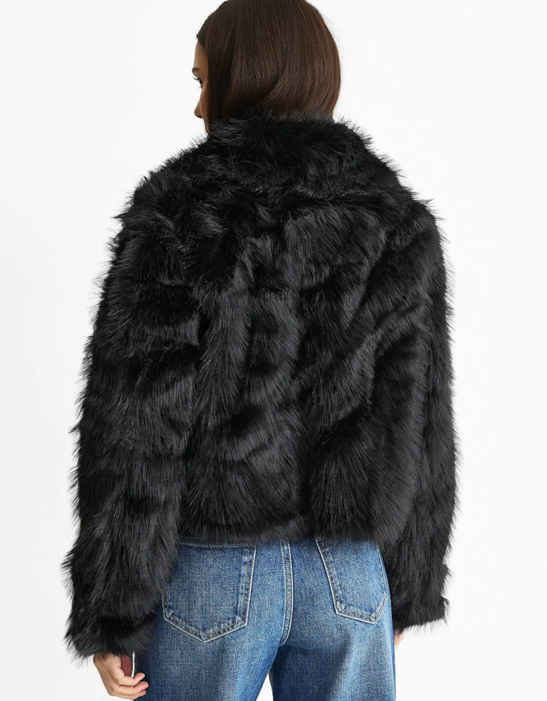 Black Faux fur lapel Short jacket