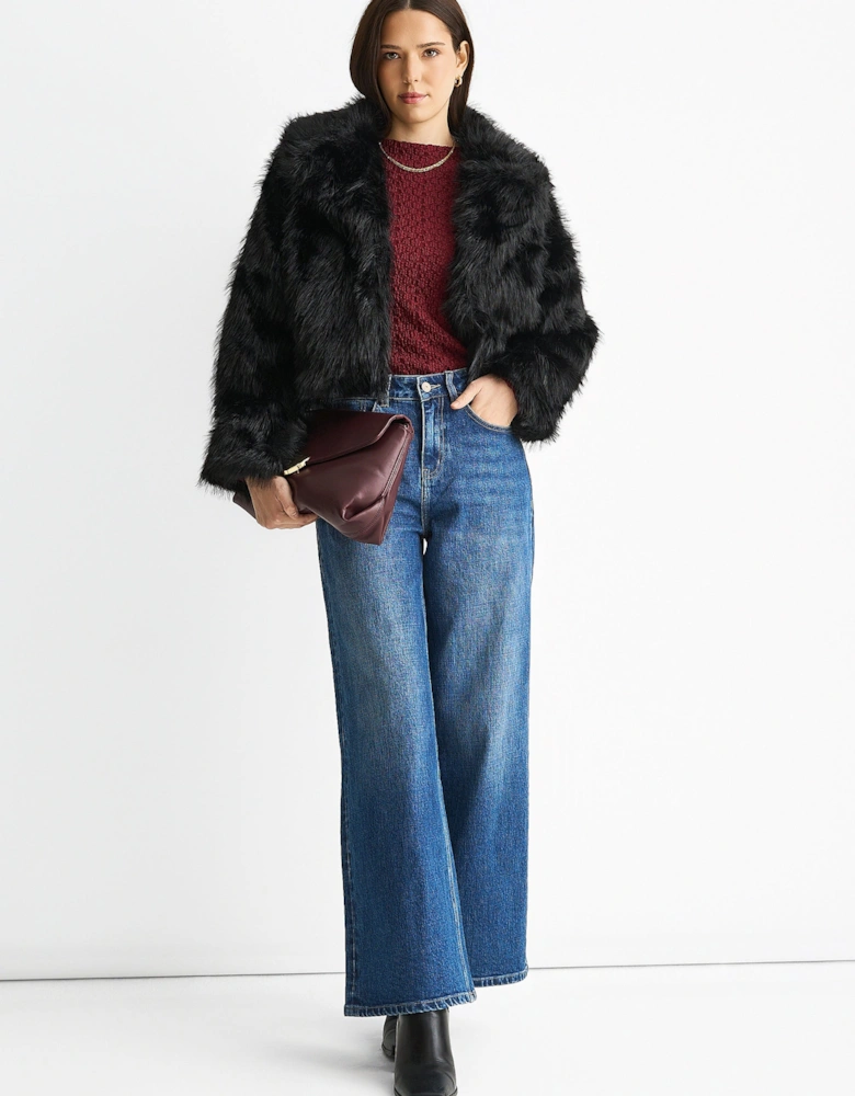 Black Faux fur lapel Short jacket