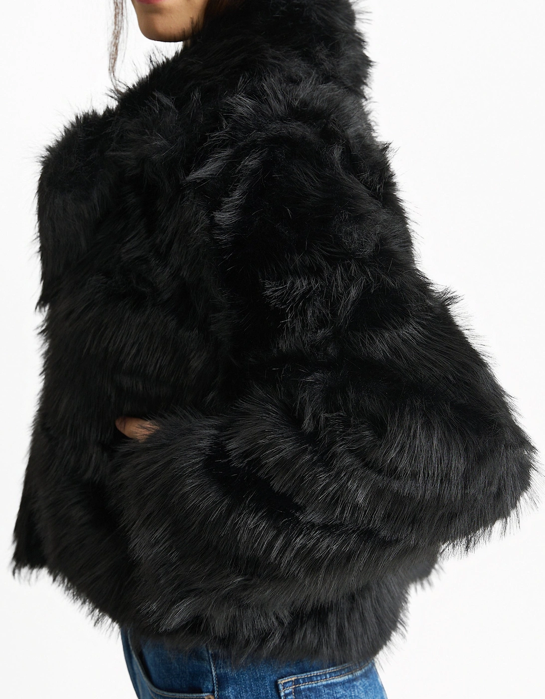 Black Faux fur lapel Short jacket